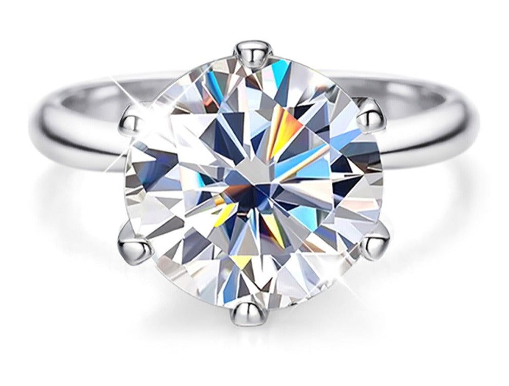 10 Carats Moissanite Platinum Plated 925 Sterling Silver Solitaire Ring