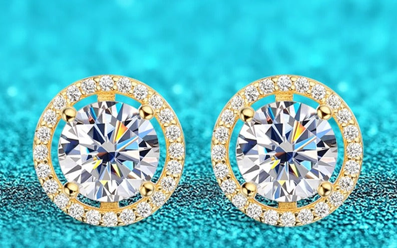 1 Carat Total to 4 Carat Total Moissanite 18K Gold Plated 925 Sterling Stud Earrings