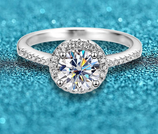 2 Carats or 3 Carats D Color VVS1 Moissanite and Zircon 18K White Gold Plated 925 Sterling Silver Halo Ring