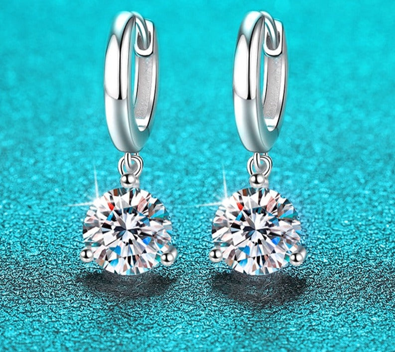 1 Carat Total to 4 Carats Total Moissanite Platinum Plated 925 Sterling Silver Drop Earrings