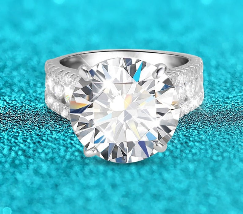 10 Carat Moissanite and Zircon Platinum Plated 925 Sterling Silver Ring