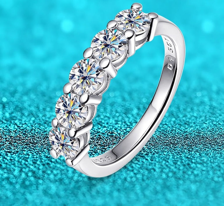 1.5 Carat Total Moissanite D Color VVS1 Platinum Plated 925 Sterling Silver Band