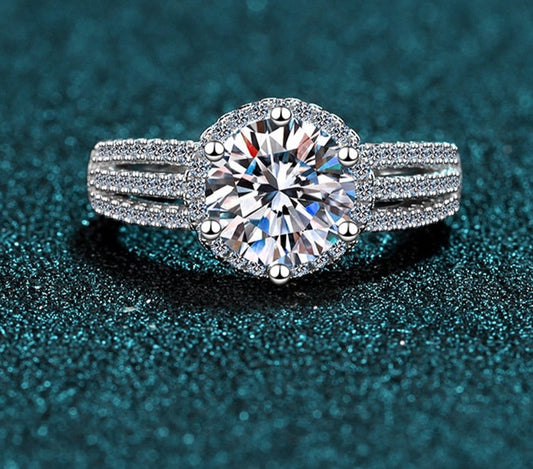 2 Carat to 3 Carat D Color VVS1 Moissanite and Zircon Accent 18K White Gold Plated 925 Sterling Ring