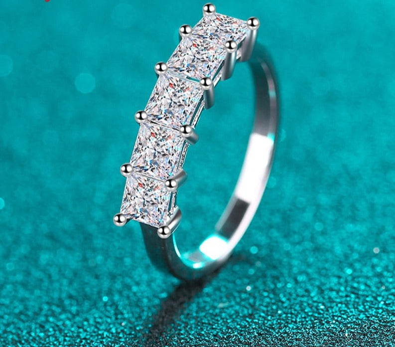 2 Carat Total Princess Cut Moissanite Platinum Plated 925 Sterling Silver Band