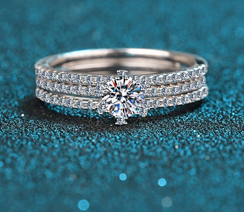 1 Carat Moissanite and Zircon 18K White Gold Plated 925 Sterling Silver 2 Piece Bridal Set