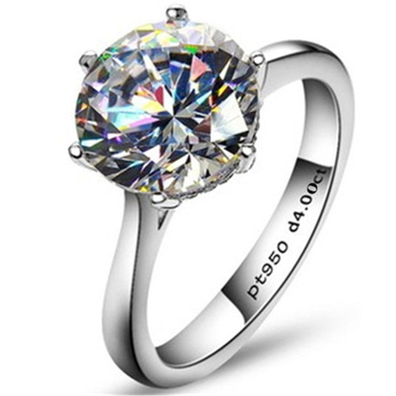4 Carats Moissanite D Color VVS1 Platinum Plated 925 Sterling Silver Solitaire Ring