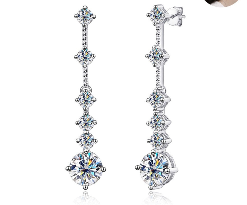 3 Carat Total D Color VVS1 Moissanite Platinum Plated 925 Sterling Dangle Earrings