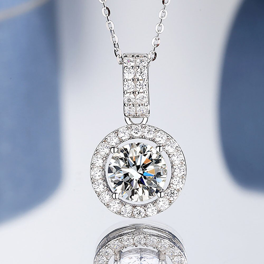 10 Carat Moissanite and Zircon Platinum Plated 925 Sterling Silver Pendant Necklace
