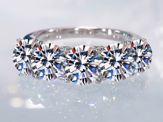 2.5 Carats or 5 Carats Total Moissanite D Color VVS1 18K Gold Plated 925 Sterling 5 Stone Anniversary Band/Ring