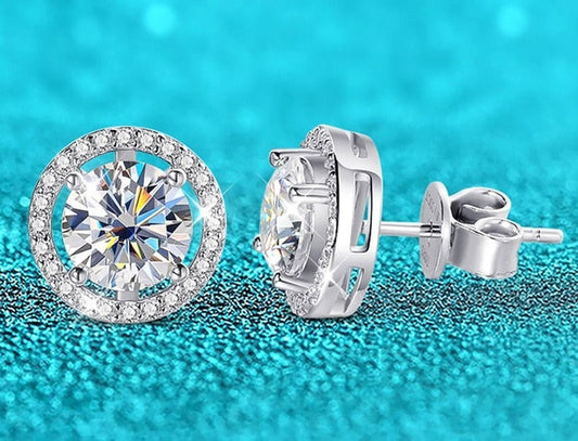 1 Carat Total To 4 Carat Total Moissanite D Color VVS1 Platinum Plated 925 Sterling Earrings