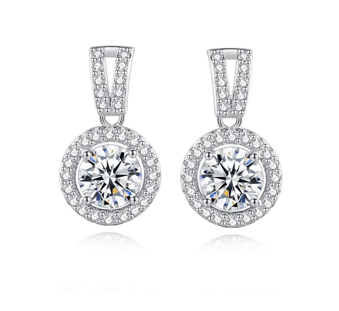1 Carat Total Moissanite and Zircon Accent Platinum Plated 925 Sterling Silver Earrings