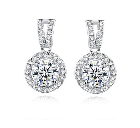 1 Carat Total Moissanite and Zircon Accent Platinum Plated 925 Sterling Silver Earrings