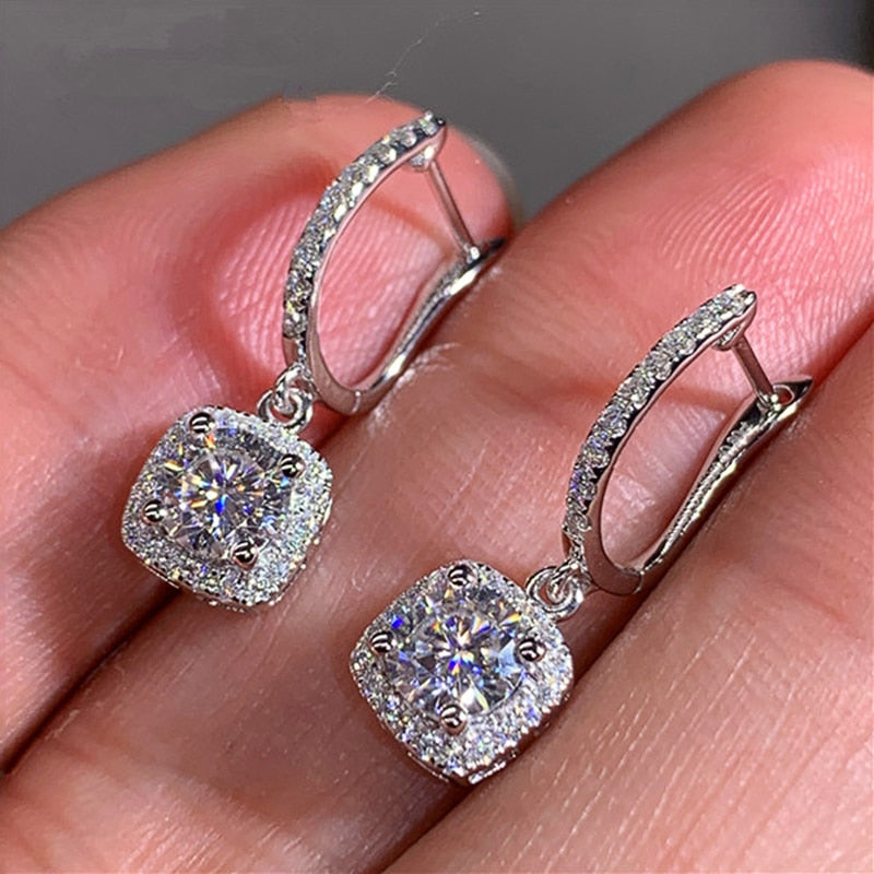 2 Carat Total to 6 Carat Total Moissanite and Zircon Accent Platinum Plated 925 Sterling Drop/Dangle Earrings