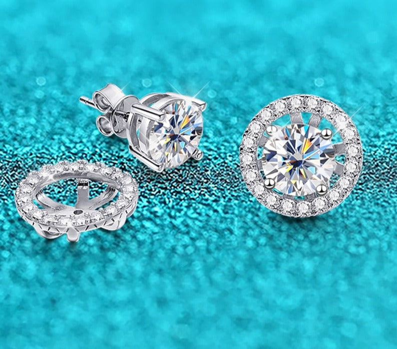 4.6 Carat Total D Color VVS1 Moissanite 18K White Gold Plated 925 Sterling 2-Way to Wear Stud Earrings