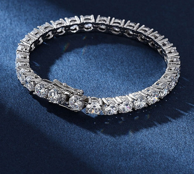 16 Carats Total or 18 Carats Total D Color VVS1 Moissanite 18K White Gold Plated Tennis Bracelet