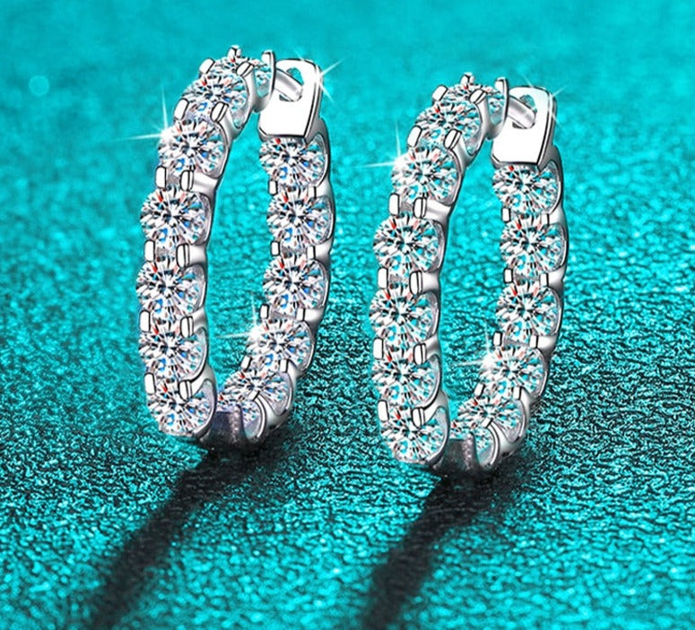 2.6 Total Carats D Color VVS1 Moissanite Rhodium Plated 925 Sterling Silver Hoop Earrings