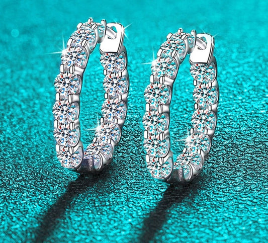 2.6 Total Carats D Color VVS1 Moissanite Rhodium Plated 925 Sterling Silver Hoop Earrings