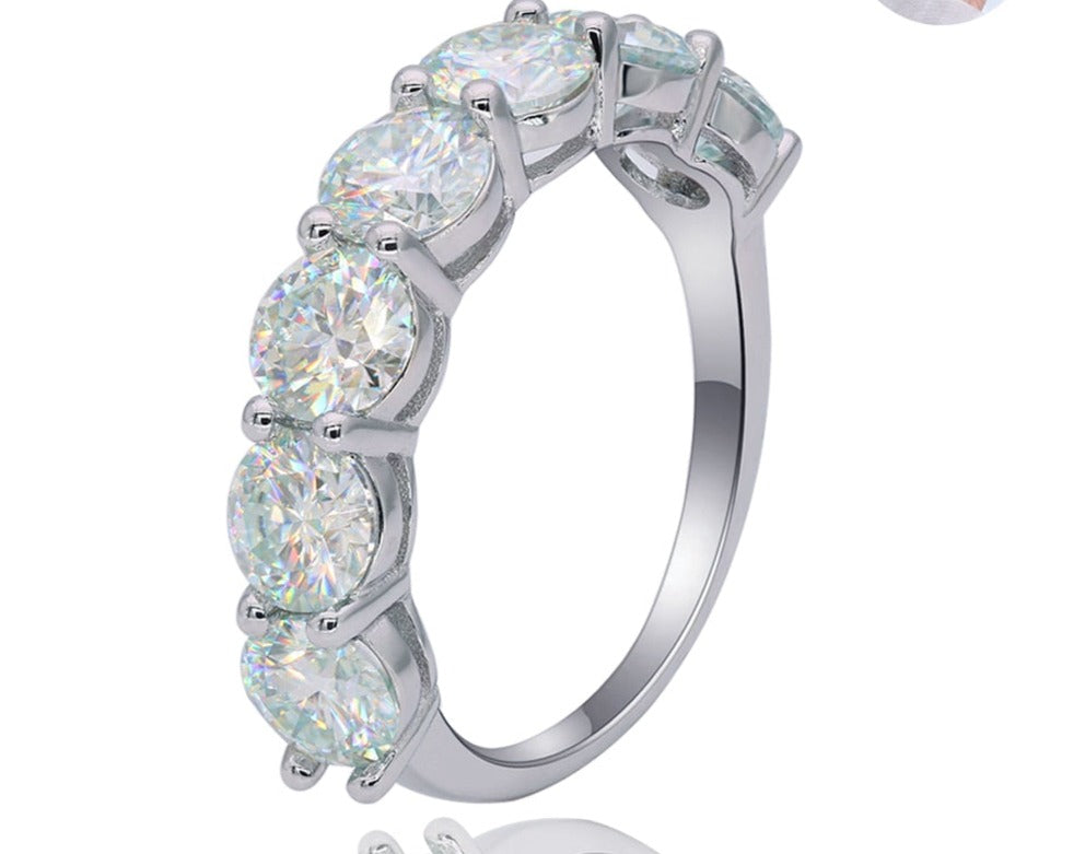 3.5 Carat or 7 Carat Total D Color VVS1 Moissanite Platinum Plated 925 Sterling 7 Stone Ring