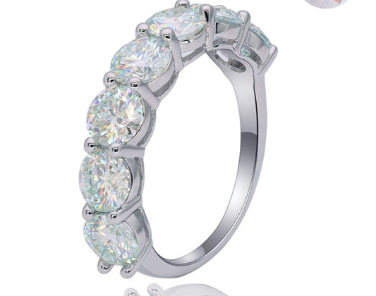 3.5 Carat or 7 Carat Total D Color VVS1 Moissanite Platinum Plated 925 Sterling 7 Stone Ring