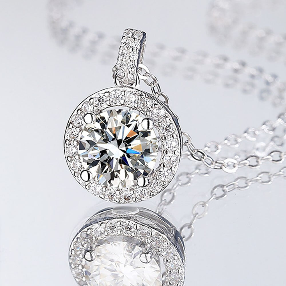 10 Carat Moissanite and Zircon Platinum Plated 925 Sterling Silver Pendant Necklace