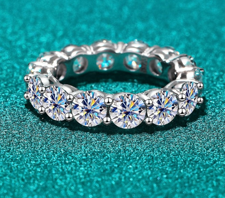 7 Carats Total D Color VVS1 Moissanite 18K White Gold Plated 925 Sterling Eternity Band