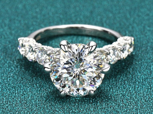5.1 Carat Total or 7.3 Carat Total Moissanite 18K Plated 925 Sterling Silver Ring