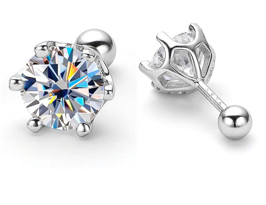 2 or 4 Carat Total Moissanite D Color VVS1 Platinum Plated 925 Sterling Silver Stud Earrings