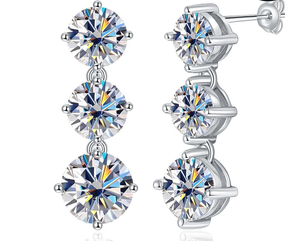 2.6 Carat Total or 3.6 Carat Total Moissanite D Color VVS1 Platinum Plated 925 Sterling Drop Earrings