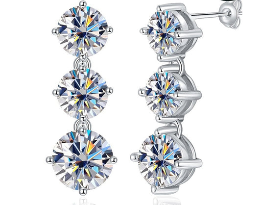 2.6 Carat Total or 3.6 Carat Total Moissanite D Color VVS1 Platinum Plated 925 Sterling Drop Earrings