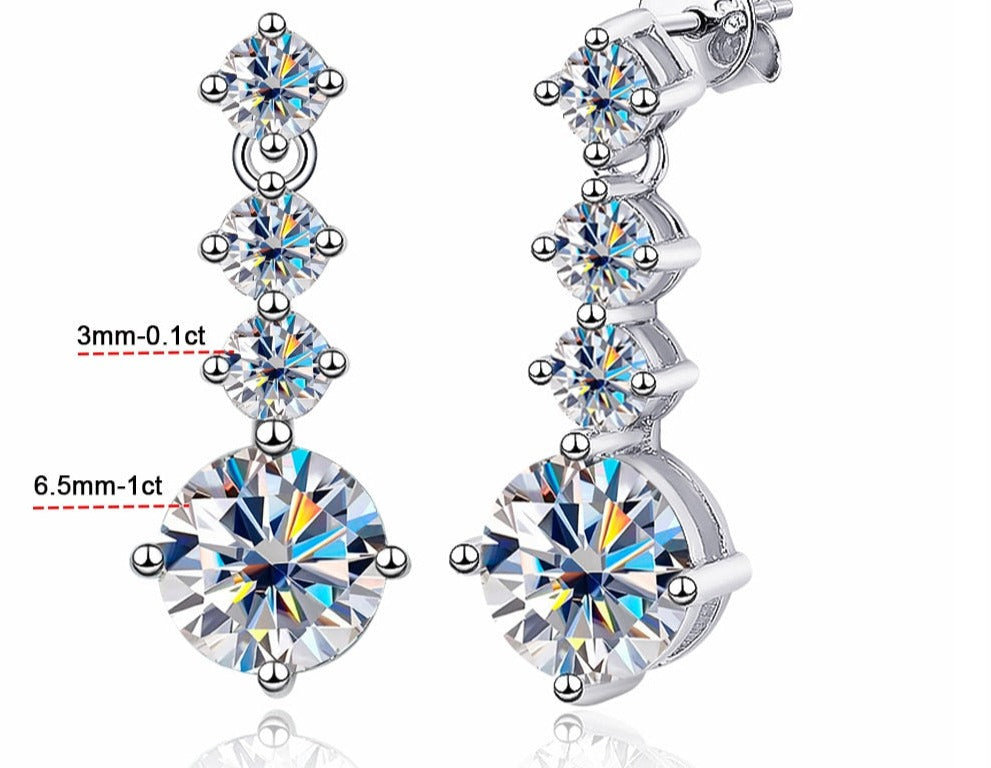 2.6 Carat Total Moissanite D Color VVS1 Platinum Plated 925 Sterling Silver Drop Earrings