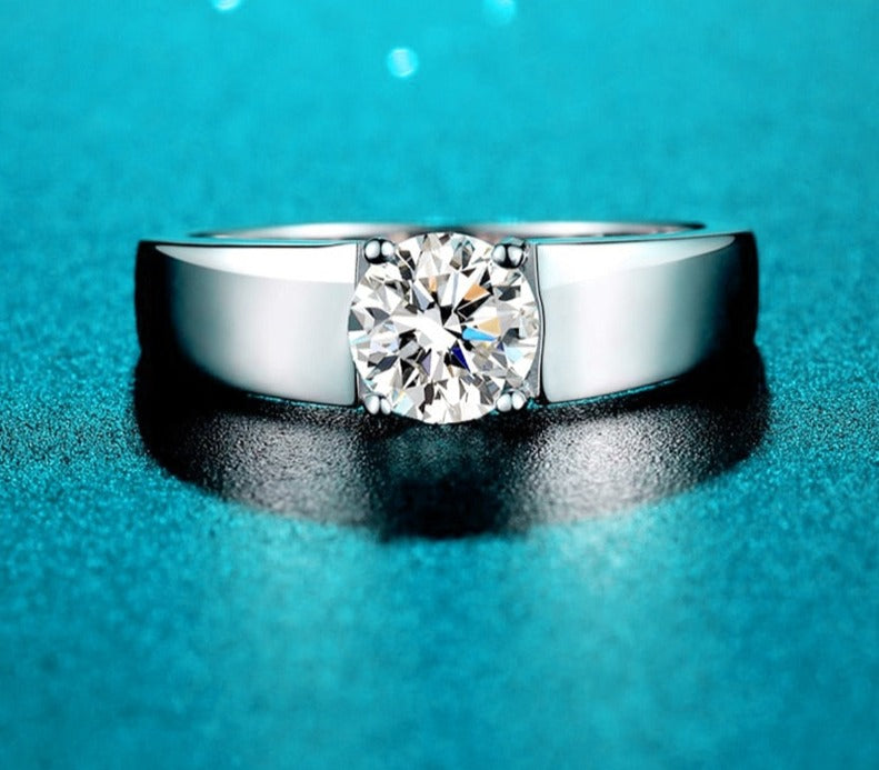 1 Carat Moissanite D Color VVS1 Platinum Plated 925 Sterling Silver Men's Ring