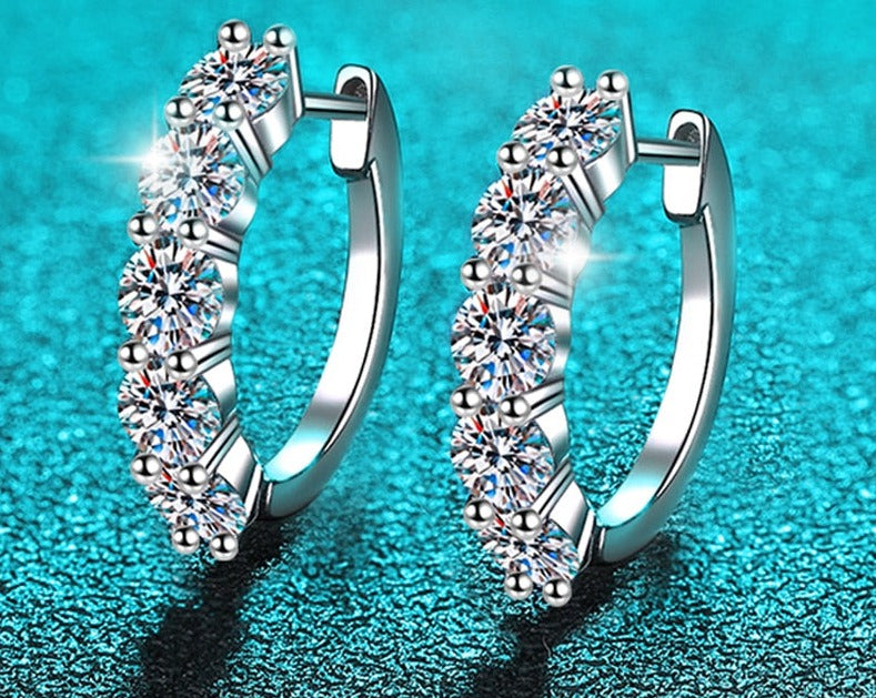 2 Carat Total Moissanite D Color VVS1 Platinum Plated 925 Sterling Silver Hoop Earrings