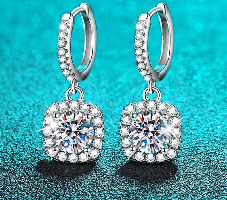 1 Carat to 4 Carats Total Moissanite and White Zircon Accent D Color VVS1 18K White Gold Plated 925 Sterling Silver Drop Earrings