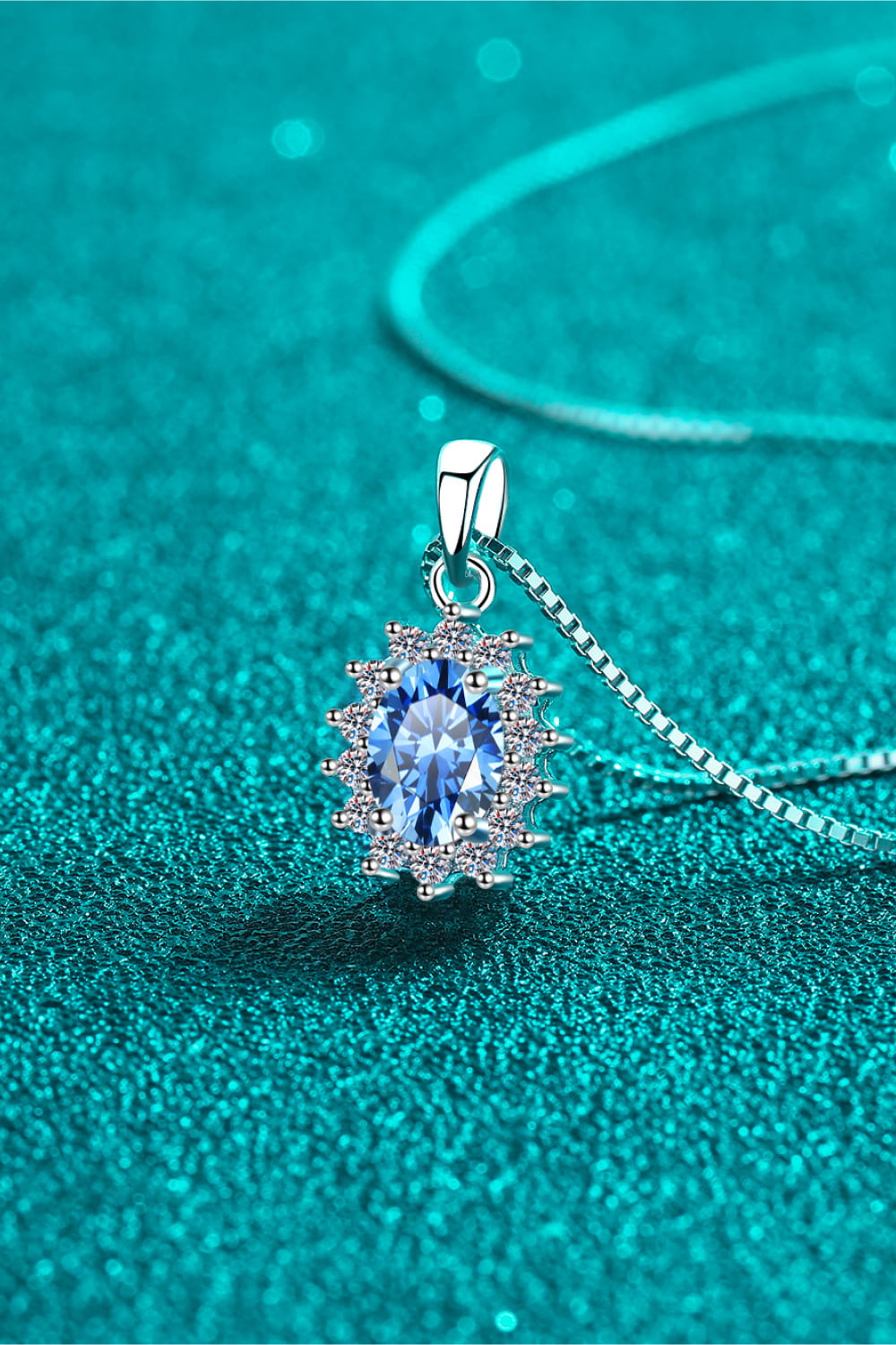 1 Carat Sky Blue Moissanite and Zircon Accent Rhodium Plated 925 Sterling Silver Necklace