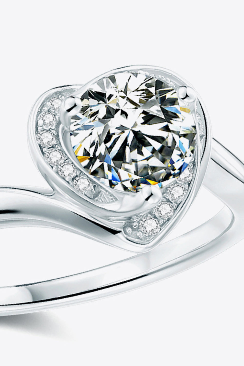 1 Carat Moissanite and Zircon Accent Platinum Plated 925 Sterling Silver Heart Ring