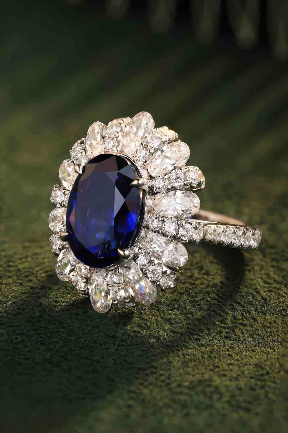 5 Carats Lab-Grown Sapphire and Zircon Platinum Plated 925 Sterling Silver Flower Shape Ring