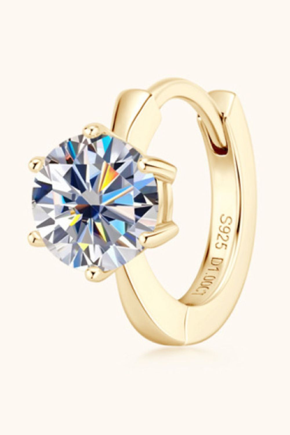 2 Carat Total Moissanite Platinum Plated or 18K Yellow Gold 925 Sterling Silver Huggie Earrings