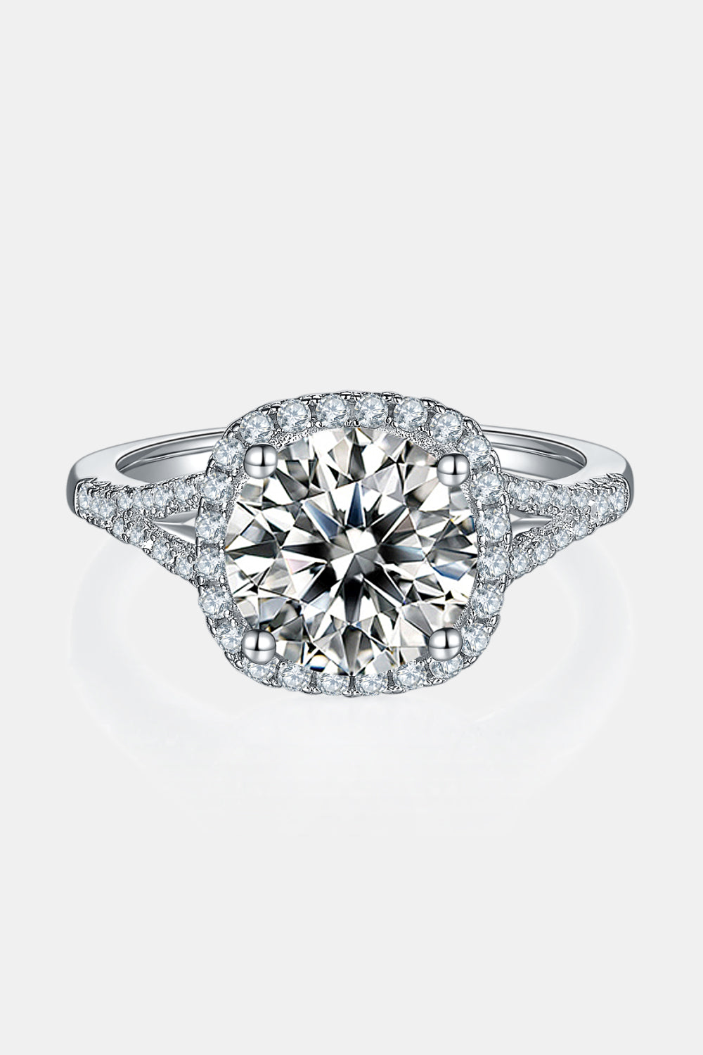 3 Carat D Color VVS1 Moissanite and Zircon Accent Platinum Plated 925 Sterling Silver Halo Ring