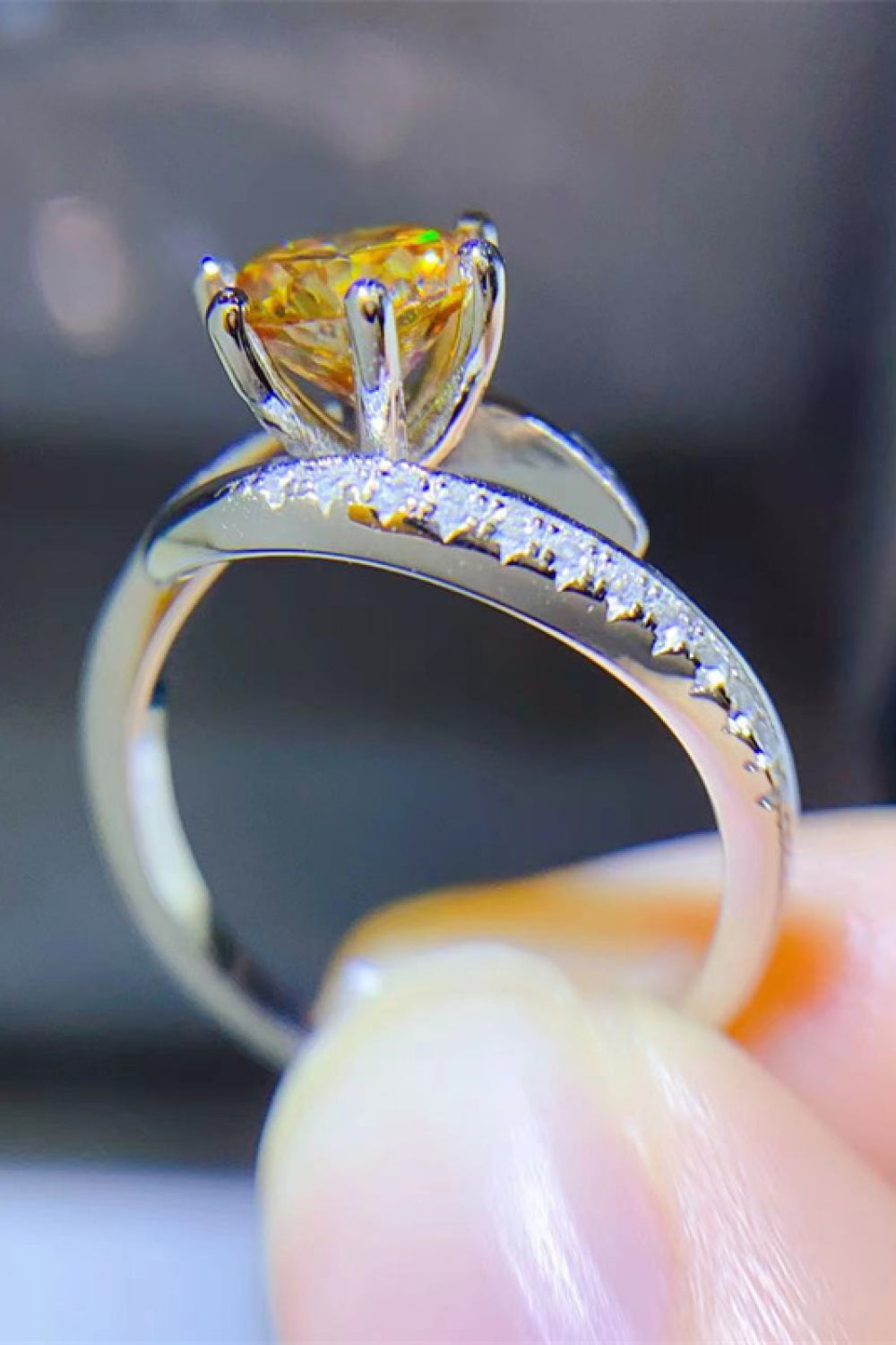 1 Carat Yellow Moissanite and Zircon Platinum Plated 925 Sterling Silver Ring
