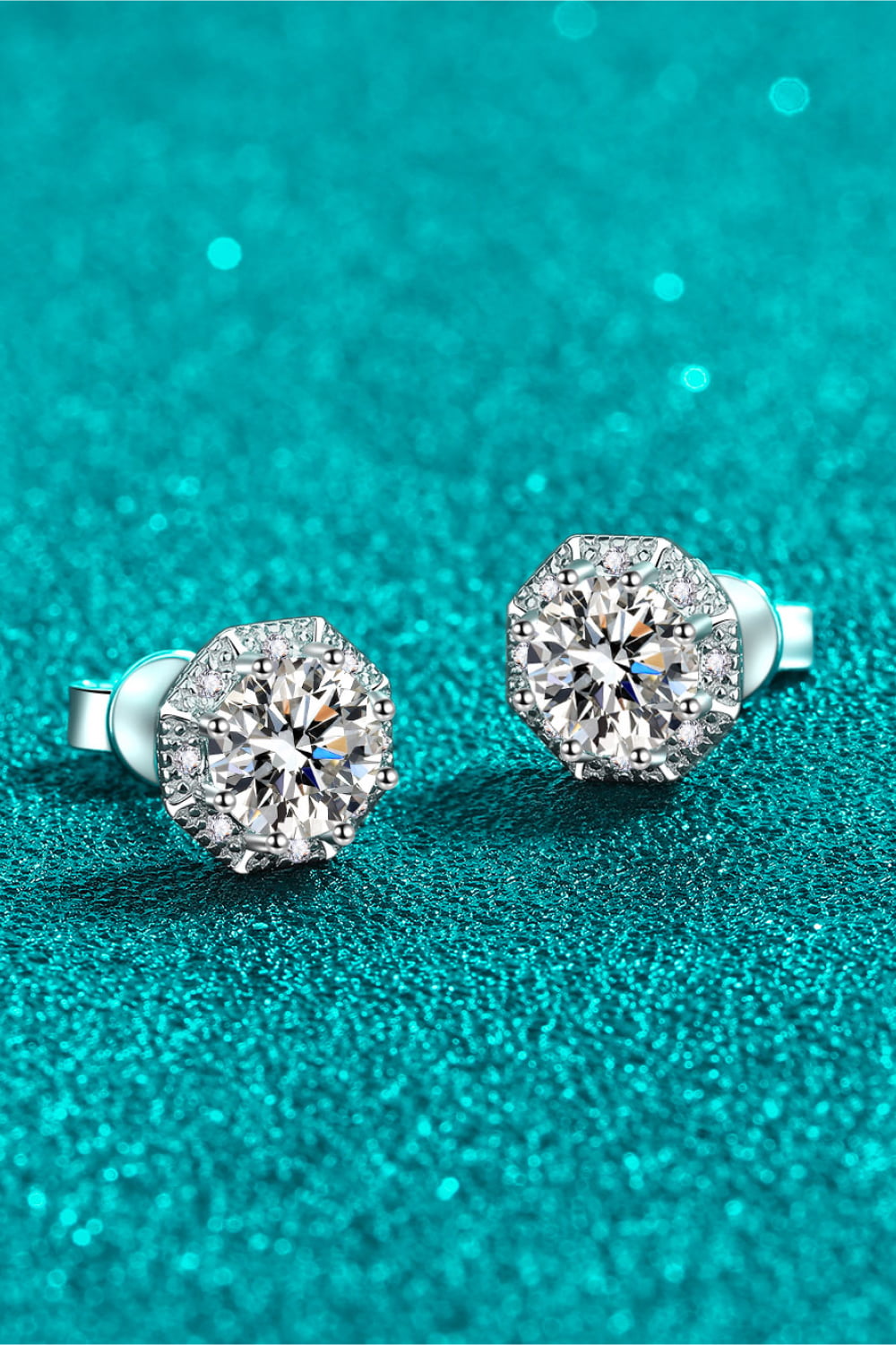 2 Carat Total Moissanite and Zircon Accent Rhodium Plated 925 Sterling Silver Stud Earrings