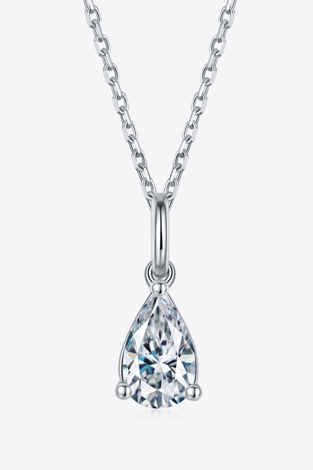 1 Carat Teardrop Moissanite Platinum Plated 925 Sterling Silver Necklace