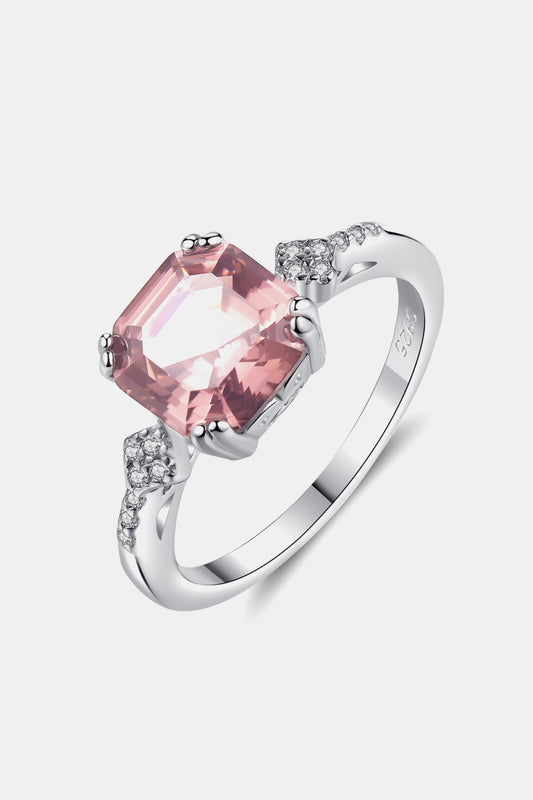 Morganite and Zircon Platinum Plated 925 Sterling Silver Ring