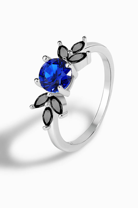 Blue Spinel and Zircon Platinum Plated 925 Sterling Silver Ring