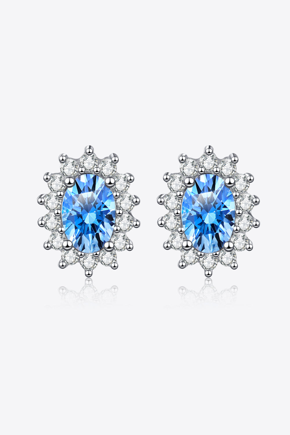 1 Carat Total Sky Blue Moissanite and Zircon Accent Rhodium Plated 925 Sterling Silver Stud Earrings