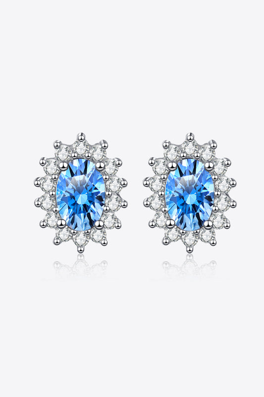 1 Carat Total Sky Blue Moissanite and Zircon Accent Rhodium Plated 925 Sterling Silver Stud Earrings