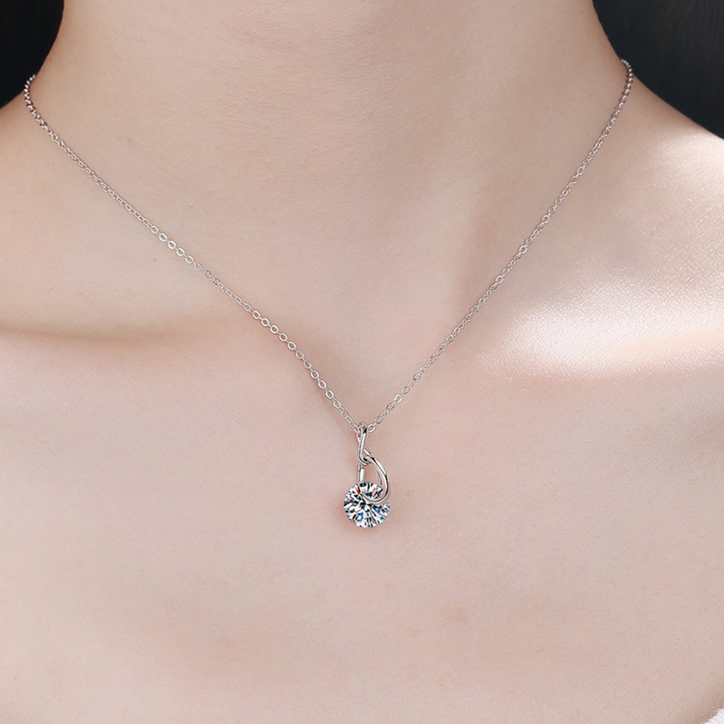 2 Carat Moissanite Platinum Plated 925 Sterling Silver Pendant Necklace