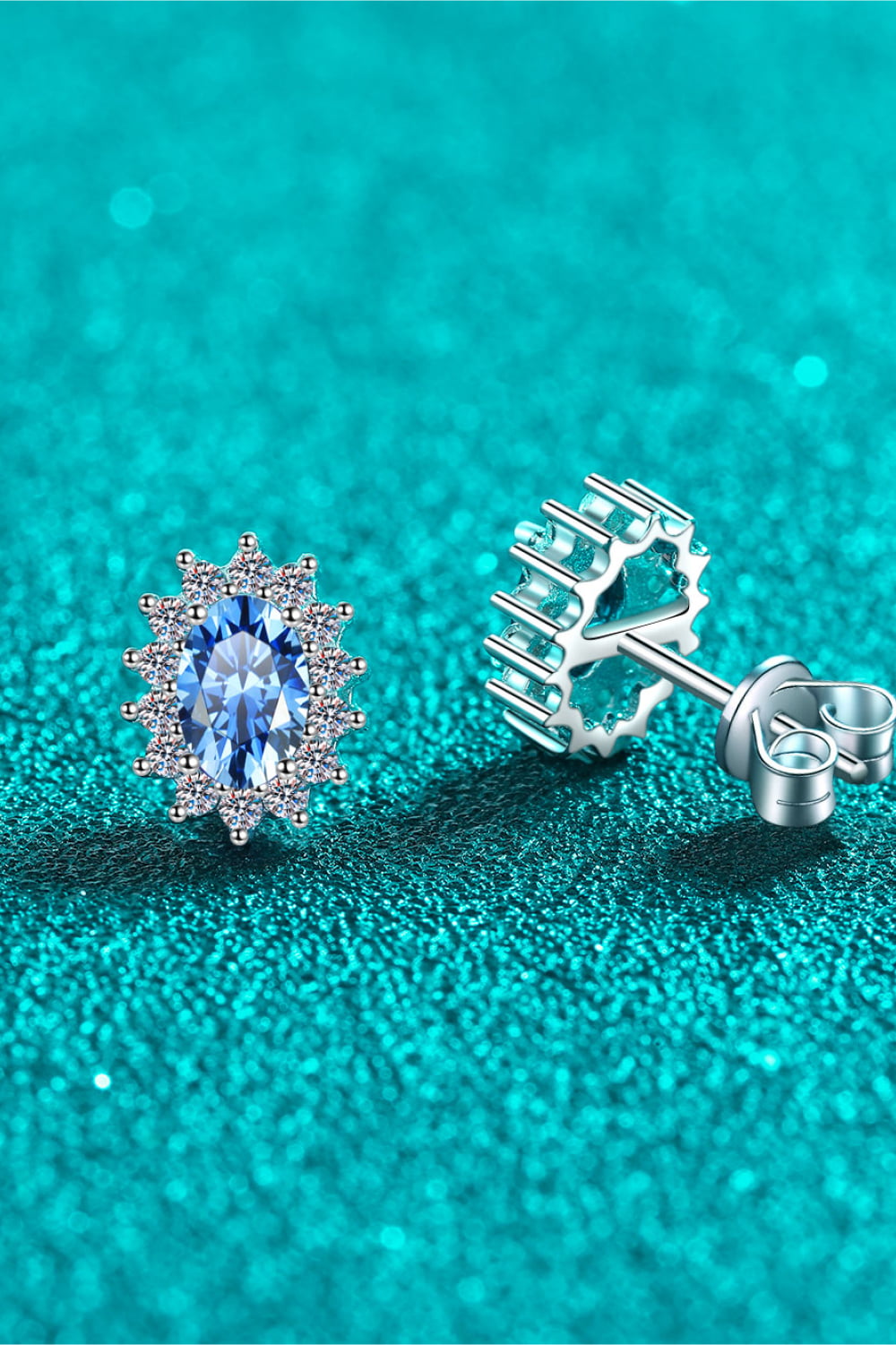 1 Carat Total Sky Blue Moissanite and Zircon Accent Rhodium Plated 925 Sterling Silver Stud Earrings