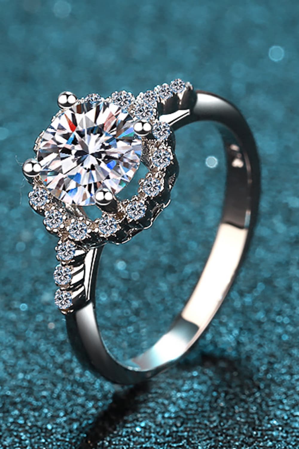 1 Carat Moissanite and Zircon Rhodium Plated 925 Sterling Halo Ring