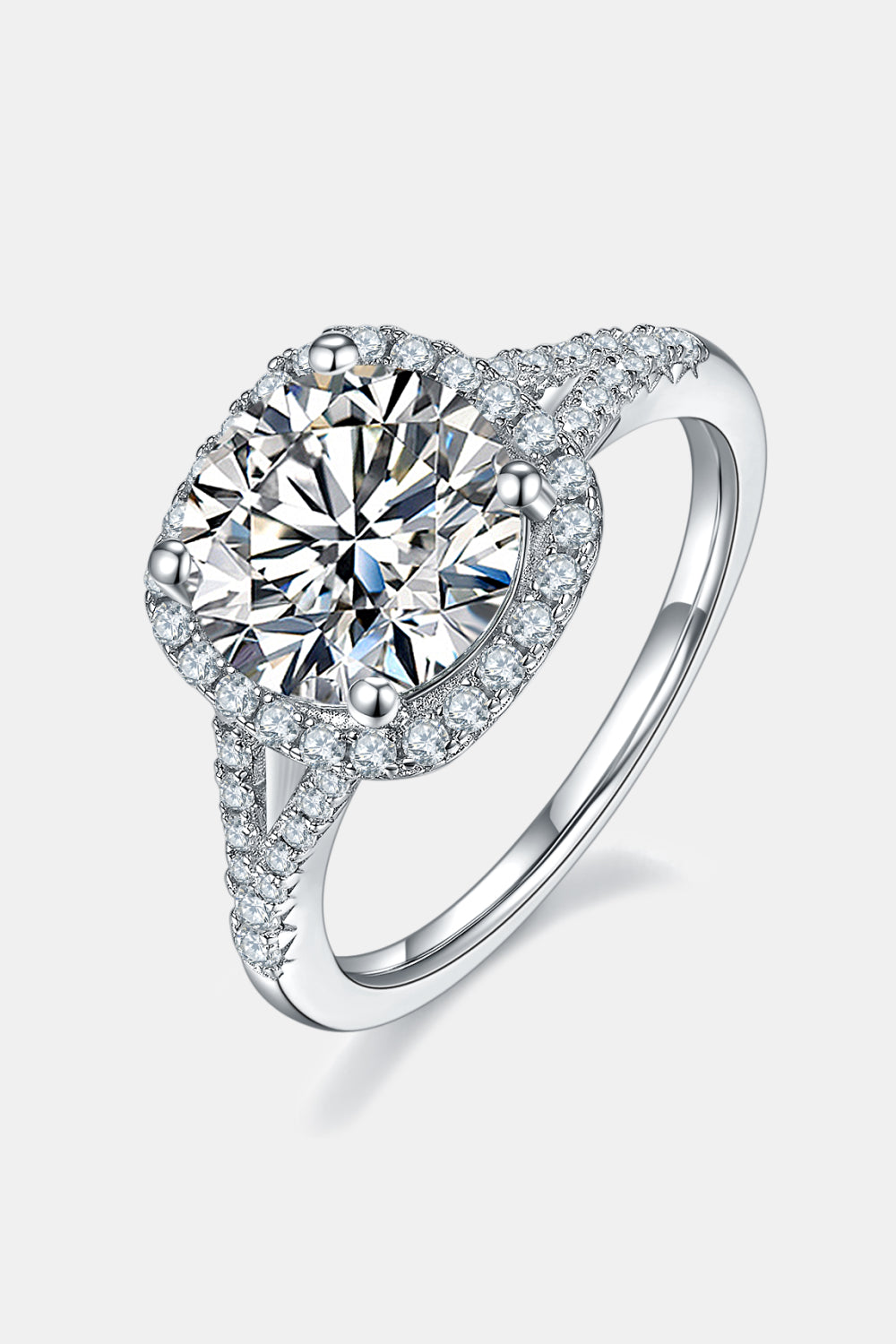 3 Carat D Color VVS1 Moissanite and Zircon Accent Platinum Plated 925 Sterling Silver Halo Ring