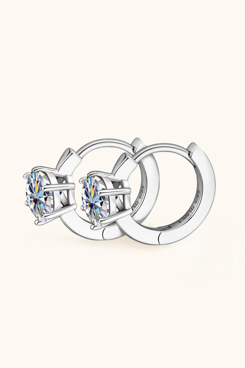 2 Carat Total Moissanite Platinum Plated or 18K Yellow Gold 925 Sterling Silver Huggie Earrings